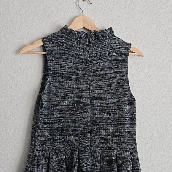 Ganni Anthropologie Pinnacle Tweed Knit Ruffle Mock Neck Fit and Flare Dress LP - Picture 6 of 11